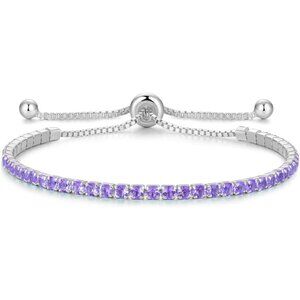Feb-Amethyst Sterling Silver Birthstone 2.5mm Tennis Bolo Bracelet